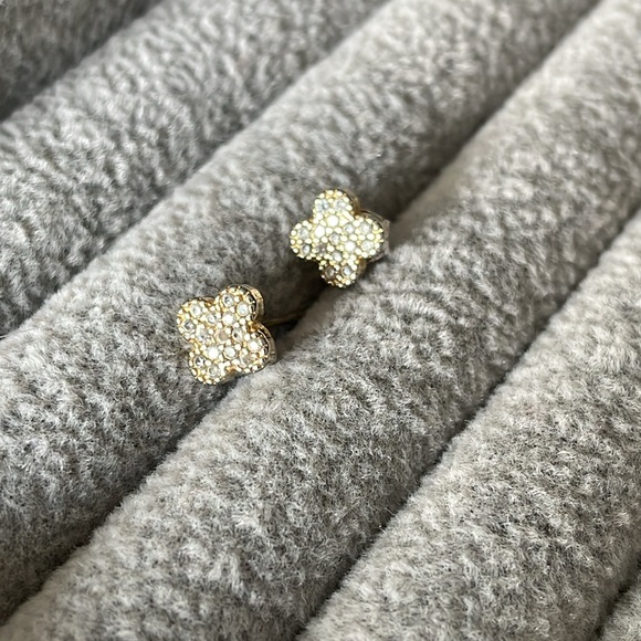 Jewelry - Vintage - Silver Toned 6.7mm CZ Pave Clover Earrings